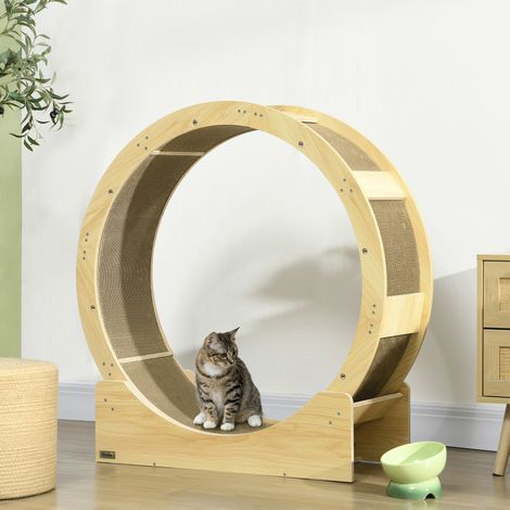 Katzenlaufrad 91 cm Katzenrad 91 cm mit Bremse, Kratzbrett, Eiche