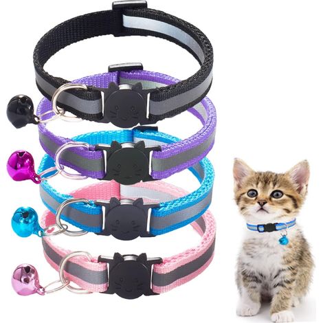 Lot de 4 Collier Chat Anti Étranglement, Collier Sécurité pour Chaton Réglable avec Clochette et Boucle de Sécurité (1/5)