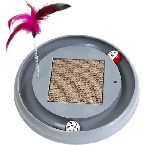 Griffe pour chat avec circuit à billes, jouet interactif 3 en 1 pour chat avec billes rotatives, 2 billes rotatives et ressort, gris (1/5)