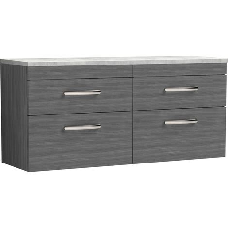 Nuie Athena Wall Hung 4-Drawer Vanity Unit with Bellato Grey Worktop 1200mm Wide - Anthracite Woodgrain (1/4)