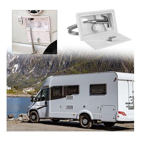 Douche De Camping-Car, Douche Extérieure Pour Camping-Cars, Kit De Boîte De Douche Avec Interrupteur Chaud-Froid Avec Serrure, Kit De Boîte De Douche Extérieure Pour Marin Camping-Car Caravane-Blanc (1/4)
