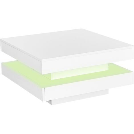 Table basse carrée blanche laquée avec plateau rotatif 360°, LED intégrée, 70x70x36 cm (1/5)