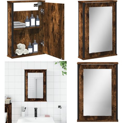 Bad-Spiegelschrank Räuchereiche 42x12x60 cm Holzwerkstoff - Badezimmerspiegel - Spiegelschrank - Badschränkchen - Holzwerkstoff Möbel - Wandhängender Spiegel - Home & Living (1/5)