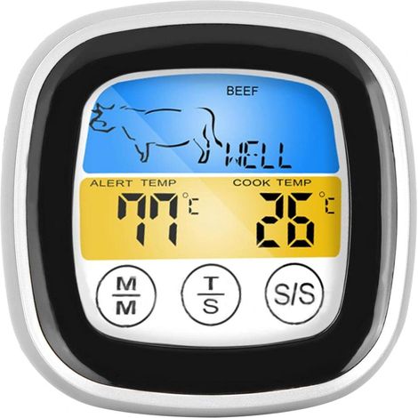 Thermomètre à viande sans fil Thermomètre à viande électrique numérique à écran tactile avec fonction de minuterie et d'alarme-Fei Yu (1/5)