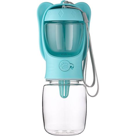 Bouteille d'eau et récipient de nourriture pour animaux de compagnie, conception 2 en 1, capacité de 350ml, serrure anti-fuite, distributeur Portable bleu (1/5)