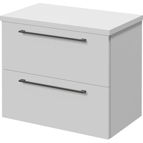 Napoli 390 Gloss White 600mm Wall Mounted 2 Drawer Vanity Unit for Countertop Basins - 600mm - Gunmetal Grey 320mm Handle