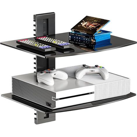 Étagère murale flottante – Verre – Réglable – Consoles de jeux, DVD – Noir (1/5)