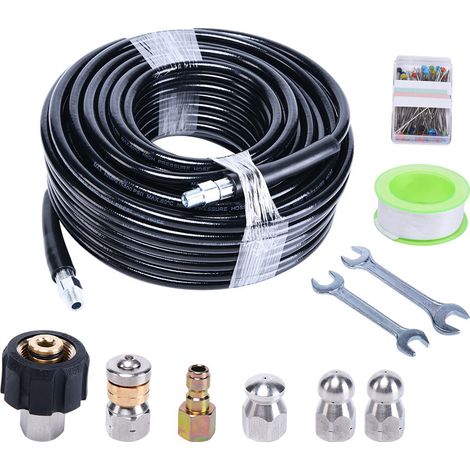 (15M Tuyau de Nettoyage Canalization, Kit de Nettoyage du Tuyau de Vidange du Nettoyeur Haute Pression, Buse à Jet und Buse à Jet Rotatif (1/4)
