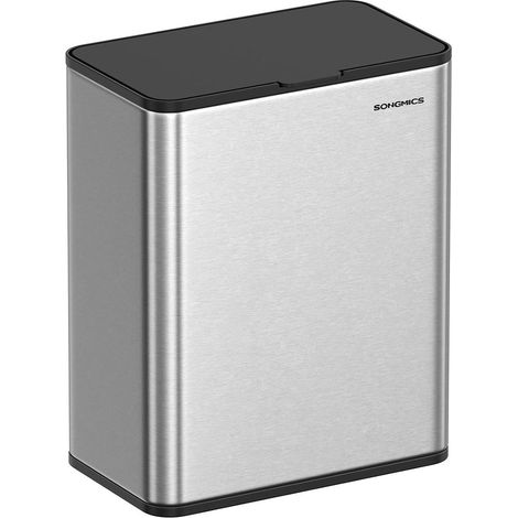 Poubelle murale pour cuisine ou salle de bain 25,8 x 15,2 x 32 cm avec couvercle pratique finition argent en acier (1/2)