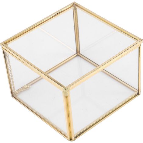 Quadratische Schmuckkästchen aus Glas mit geometrischem Gartenmotiv und Öffnung