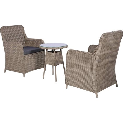 Maison Exclusive - 3-tlg. Bistro-Set mit Kissen Poly Rattan Braun (1/5)