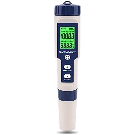 Testeur de qualité de l'eau numérique 5 en 1 – pH, TDS, EC, salinité, température – Léger et portable pour laboratoire et jardin (1/5)