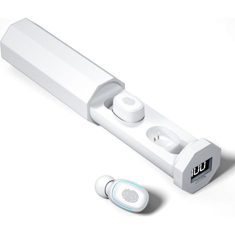 Écouteurs Bluetooth sans fil TWS, connexion stable, réduction du bruit, appel mains-libres, oreillettes sport blanches. (1/5)