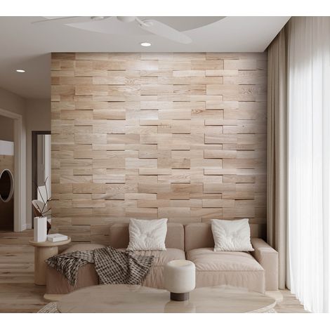Panneau Mural Bois Chêne Massif OZO Mini - Effet 3D Relief - Revêtement Décoratif Intérieur - 32x10/8/6cm - 1m² (7 pièces/taille)
