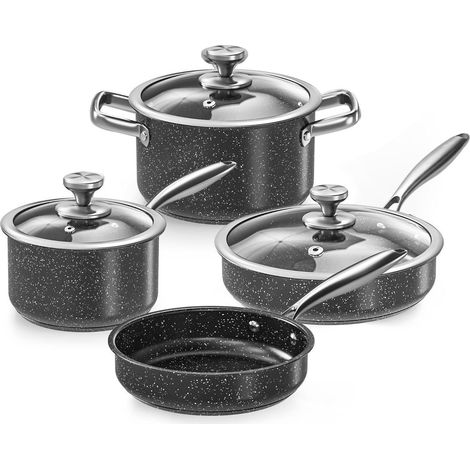 Set de casseroles et poêles 7 pièces, inox, revêtement antiadhésif granit, tous feux dont induction (1/5)