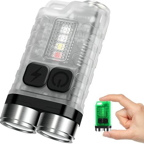 Linterna LED recargable AIDUCHO con llavero, 10 modos de iluminación, 900 lúmenes de alta potencia, IP65 EDC, con luz lateral UV y base trasera magnética para camping y emergencias (blanca). (1/5)