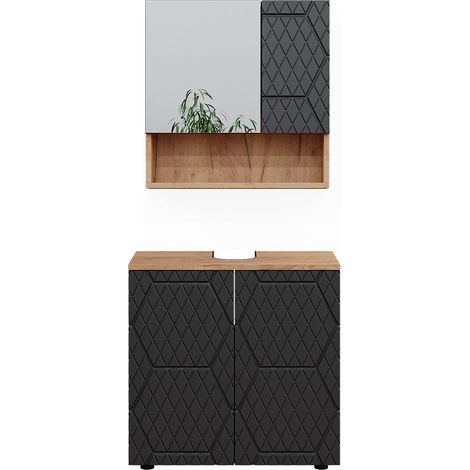 Conjunto de muebles de baño Irma, Rayas antracita, 2 partes, unidad base 60 cm, Vicco