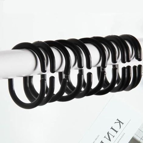 Lot de 24 anneaux de rideau de douche noirs en plastique, anneaux de suspension en forme de C pour rideau de douche de salle de bain (1/5)