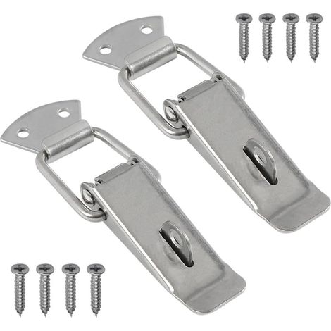Lot de 2 fermoirs de tension avec vis, loquet oggle en acier inoxydable à ressort pour boîte à outils, tiroir, coffre, armoire, S (91 mm, argent) (1/5)
