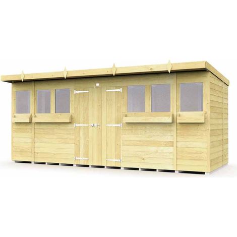 16 x 8 Feet Pent Summer Shed - Wood - L231 x W474 x H201 cm