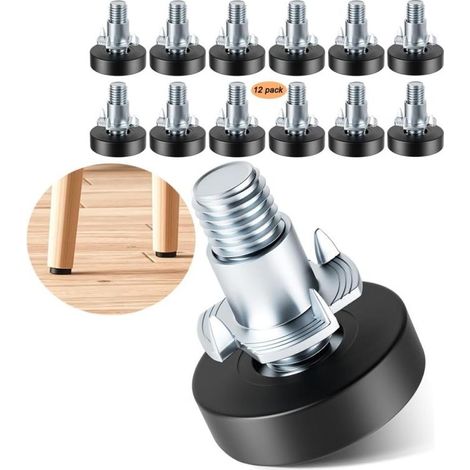 Piedini di livellamento regolabili mobili : 12 pezzi, filettato 1/4"-20 UNC – Supporto per più di 90 kg, stabilizza i tavoli, le sedie, banchi e armadi a penzoloni (1/5)