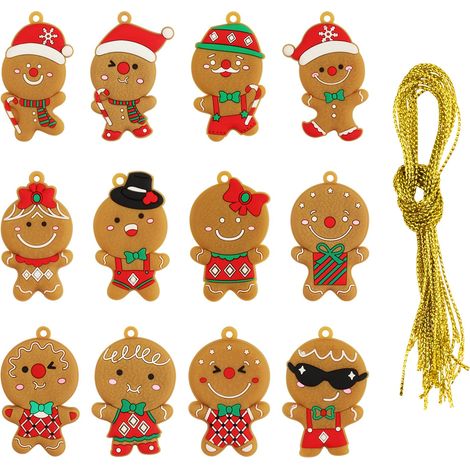 12 Pièces Bonhomme Pain d'Epice, Ornements et Décorations pour Sapin de Noël, avec Cordes, pour Cadeaux