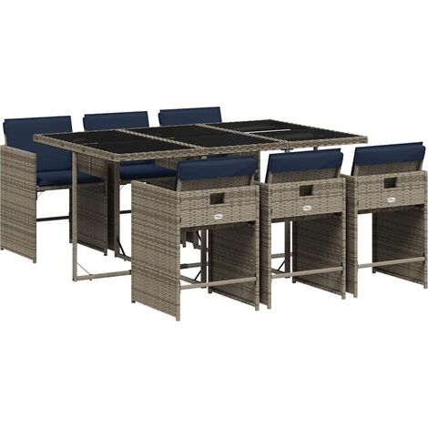 Maison Exclusive - 7-teiliges Garten-Ess-Set mit Kissen, grau, Po (1/5)
