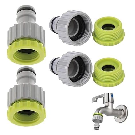 4 Pièces Raccord Robinet Universel Fileté Femelle 1/2" & 3/4" - Connecteur de robinet de jardin Raccord de robinet, Adaptateur de tuyau d'arrosage, Set de raccord de tuyau pour l'irrigation de jardin (1/5)