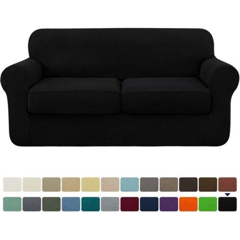 Noir, 2 housses de coussin de siège indépendantes, maille élastique texturée