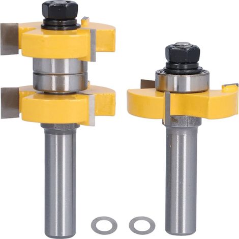 2pcs Tongue and Groove Router Bit Set 1/2in Shank 3 Teeth 2 Adjustable T-Shaped Bearings for Carpentry Router Bits (1/5)