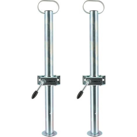 Lot de 2 Béquilles de support pour remorque, Acier galvanisé, Hauteur 700mm, Diamètre 48mm, Pied stabilisation, Avec brides de fixation