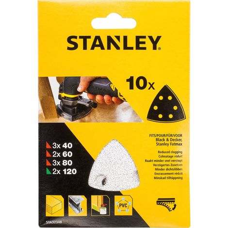 Lot de 10 abrasifs corindons delta 93mm – Assortiment grains 40/60/80/120 – Pour ponçage bois, peinture, métal – Compatible avec Stanley et Black&Decker - STA32348-XJ (1/2)