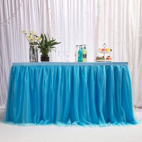 Tischrock Tüll 91cm Blau für Babyparty, Hochzeit, Geburtstag, Party