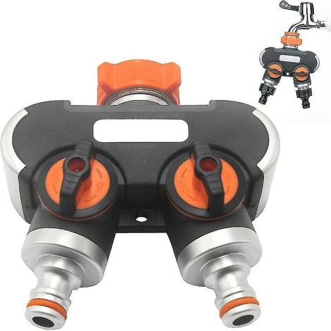 Distributeur 2 voies, 3/4 et 1/2 Y avec adaptateur, Y avec cet adaptateur pour arrosage de jardin, lavage, animaux domestiques, débit d'eau réglable et verrouillable (1/5)