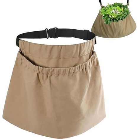 Verstellbare Gartenschürze aus Canvas mit Aufbewahrungstasche zum freihändigen Ernten und Pflücken von Obst und Gemüse – Khaki (1/3)