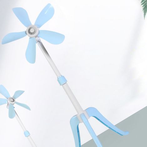 Ventilateur sur pied, petit ventilateur à colonne, pales souples, ventilateur électrique de table silencieux pour dortoir étudiant, trépied bleu. (1/5)