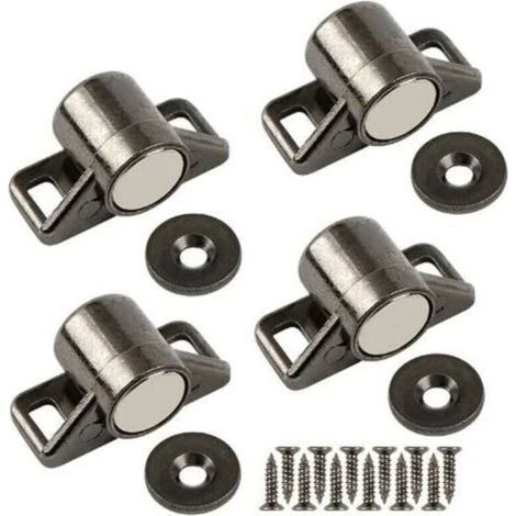 Magnetischer Türverschluss, starker Schranktürmagnet, magnetischer Verschluss aus Zinklegierung für Schiebetüren von Schränken, Küchenschränken, Kleiderschränken, Schubladen und Möbeln (Schwarz, 4er-P (1/4)