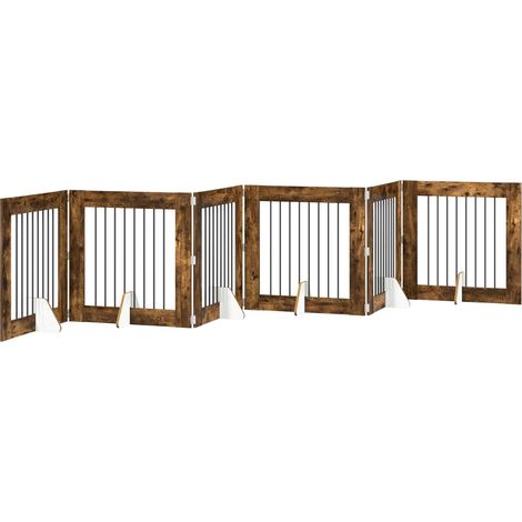 Foldable Dog Gate with Stands 6 pcs Smoked Oak 482 cm vidaXL
