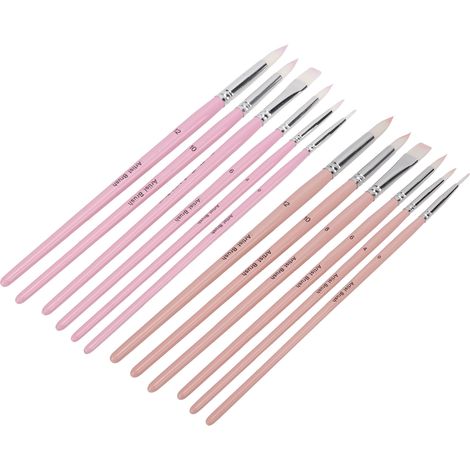 Ensemble de 12 pinceaux en nylon lavables et nettoyables, en laine de nylon, de différentes couleurs, légers, pour les arts (rose hibiscus violet). (1/5)