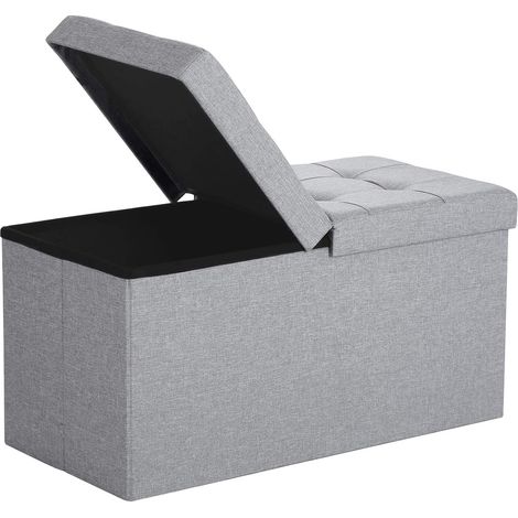 80 L Coffre de Rangement Pouf avec Couvercle Pliable Facile à Ouvrir Gain d'Espace Gris chiné Tissu en Lin LSF41G (1/5)