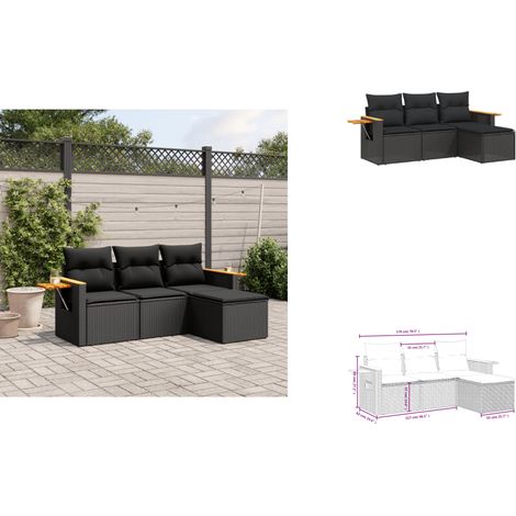 Salon de jardin 4 pcs avec coussins noir résine tressée - Ensemble Salon De Jardin - Meuble Extérieur - Résine Tressée - Rotin Synthétique - Canapé D'extérieur (1/3)