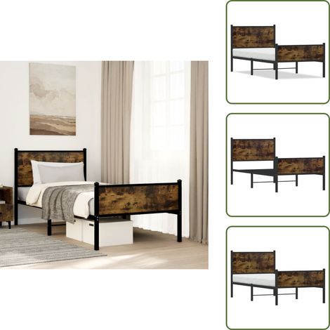 Metallbett ohne Matratze Räuchereiche 90x200 cm - Metallbett - Doppelbett - Boxspringbetten - Bettsystem - Schlafzimmereinrichtung