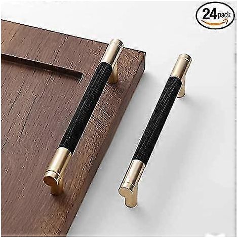 Lot de poignées de meuble bar, poignées moletées dorées et noires pour tiroirs, poignées de placard en aluminium brossé doré (1/5)