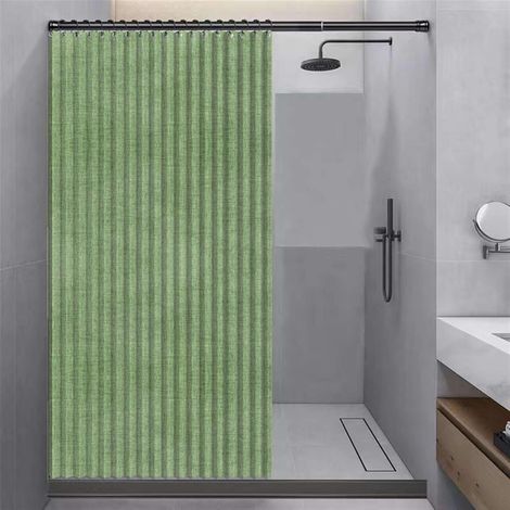 Rideau de Douche Pliable Aimantée Imperméable avec Crochets, Rideau de Douche Anti Moisissure, Rideau de Douche Lin épais pour Salle de Bain, Vert, 180x200cm (1/2)