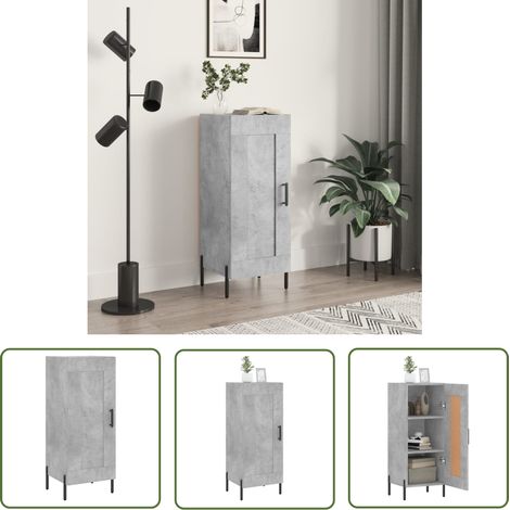 The Living Store Buffet Gris béton 34,5x34x90 cm Bois d'ingénierie - Buffet Design - Meuble Rangement - Armoire Cuisine - Commode Gris - Mobilier Salon (1/5)
