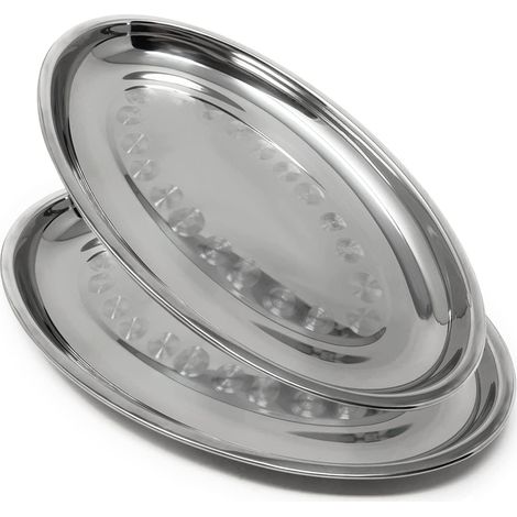 Lot de 2 Plateaux, Acier Inoxydable, Ovale, 40 cm,, Restaurant, Maison (1/5)