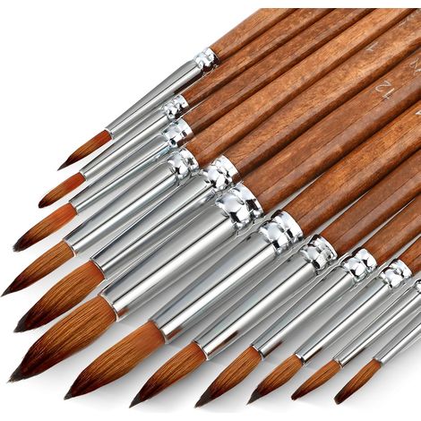 12 pinceaux aquarelle nylon pointe ronde, pour acrylique, modélisme, peinture artistique, ensemble complet (1/5)