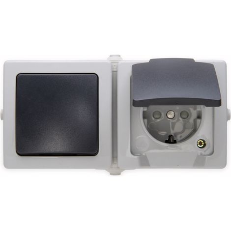 Interrupteur, Interrupteur va-et-vient, Prise 2P+T avec clapet Kopp 138656001 Nautic gris