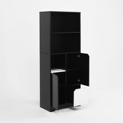 ELVMI Libreria con 2 Vani Aperti, 1 Anta e 2 Cassetti per Soggiorno e Camera, in Pannelli di Particelle, 60 × 35 × 160 cm, Nero (1/4)