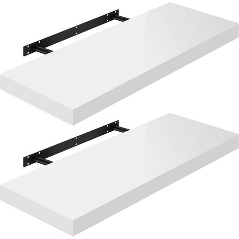 WOLTU 2er-Set Wandregal Wandboard freischwebend Schweberegal Holz Board weiß 70x22.9x3.8cm